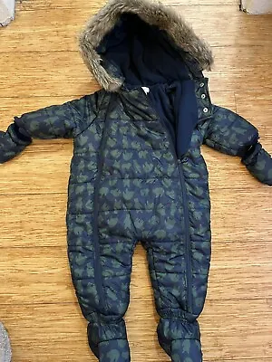 La Redoute Baby Boy Snowsuit Snow Ski Pram Suit 12 Months Vguc Blue Polar Bear • £5.99