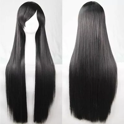 New 80cm Straight Sleek Long Full Hair Wigs W Side Bangs Cosplay Costume Womens • $9.60