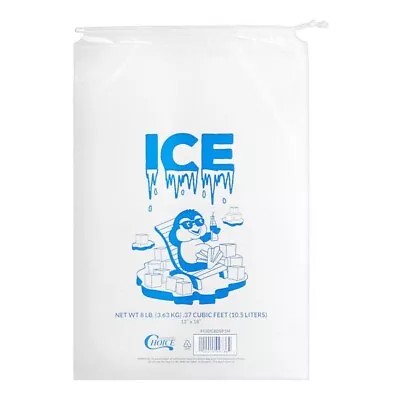 Clear Plastic Drawstring Ice Bag Ice Print Cold Food Durable 500 Case 8 Lb. • $76.86