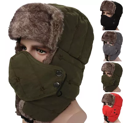 Men Ushanka Russian Ski Hat With Earflaps Windproof Mask Women Warm Winter Hat • $15.37