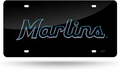 Miami Marlins Premium Laser Cut Tag License Plate Black Script Mirrored... • $33.79