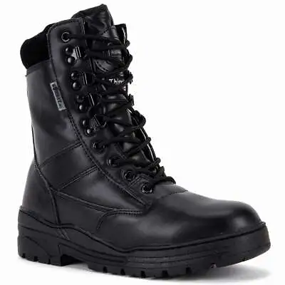 Black Leather Army Patrol Combat Boots Military Police Tactical Security Cadet • £44.95