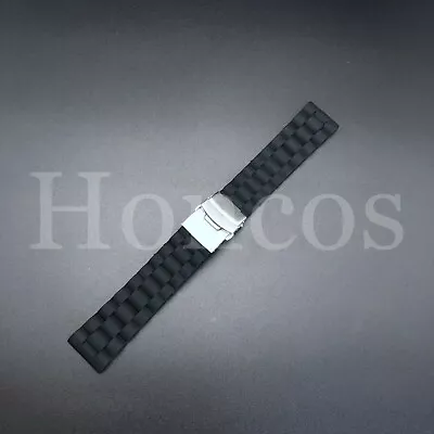 22MM BLACK SOFT SPORT SILICONE REPLACEMENT WATCH BAND Divers Style US SELLER • $23.59