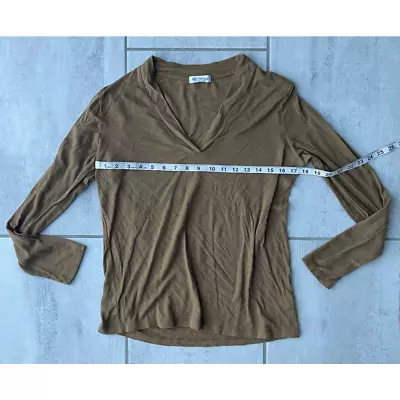 $8.99 • Buy Prologue Womens Blouse Brown Heathered Long Sleeve V Neck Stretch Pullover L