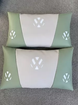 Vw Camper Van Cushions A Pair In Light Green And Creamfaux Leather New • £40