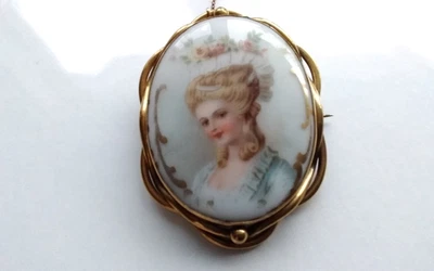 Antique Large Pinchbeck Brooch With Porcelain Plaque Of Beautiful Lady French?  • £24.99