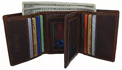 RFID Blocking Mens Classic Trifold Crazy Horse Leather Credit Card ID Wallet By • $19.99