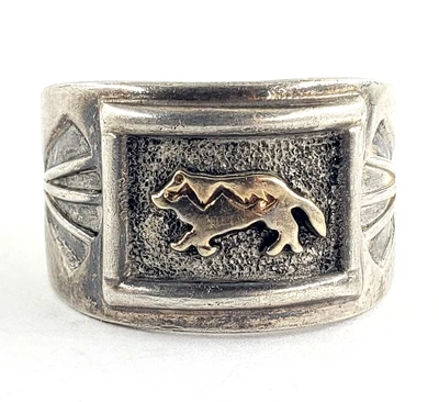 $165 • Buy 14K Yellow Gold Sterling Silver Ring 10.75 Mens Cigar Band Wolf Animal Navajo