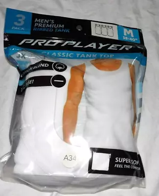 PROPLAYER Pkg Of 3 Classic RIBBED White TANK Shirt MENS Size M 38-40  Chest • $8