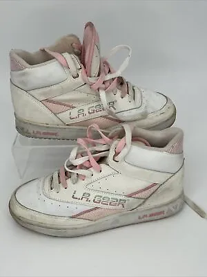 LA Gear Vintage High Top Sneakers Womens Size 9 Pink + White Basketball Shoes • $56.24