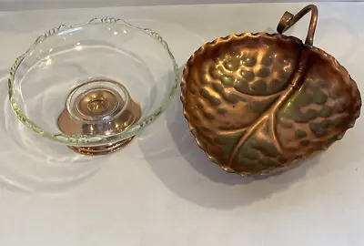 Gregorian Vintage Solid Copper Leaf Candy Dish Vintage Copper Glass Candy Dish 2 • $15