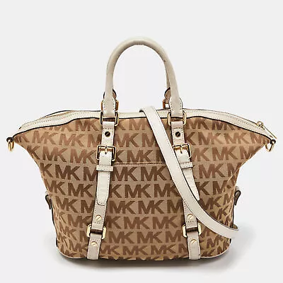 MICHAEL Michael Kors Beige/White Canvas And Leather Bedford Belted Shoulder Bag • $124.95