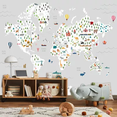 Removable Peel And Stick Wallpapers For Kids Bedroom Cartoon World Map TV Murals • $9.50