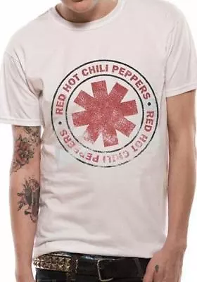 Red Hot Chili Peppers T Shirt Vintage Distressed Logo Official White Mens Merch • £14.94