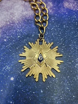 Vintage Freemasonry Pendant W/Chain Gold Tone Pendant Freemason Masonic FREESHIP • $59.67