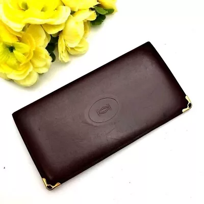 Must De Cartier Bordeaux Leather Bifold Long Wallet Authentic • $30
