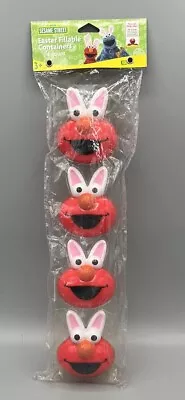 New 2009 Sesame Street  ELMO Rabbit Easter Fillable Red Eggs Containers Set Of 4 • $14