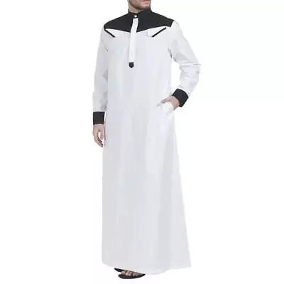 Men's Long Sleeve Muslim Clothing Saudi Jubba Arab Kaftan Thobe Long Dress Robe • $19.99