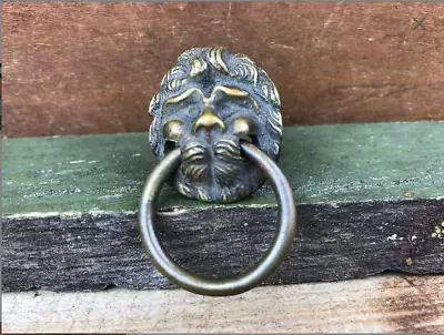 LION HEAD Brass Ring Pull Attached Hardware Vintage Salvaged • $2.50