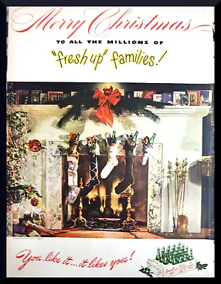 1947 7-Up Print Ad Merry Christmas To Fresh Up Families Fireplace Stockings • $9.95