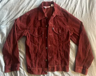 Vintage 70s Levis Corduroy Type 3 Trucker Jacket 34 Small Maroon Red Made In USA • $92.50