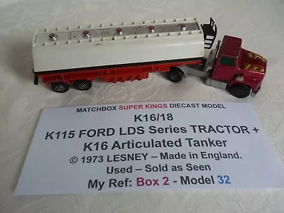 MATCHBOX LESNEY K-16/18 K115 FORD LDS Series TRACTOR + K16 Articulated Tanker • $8.70