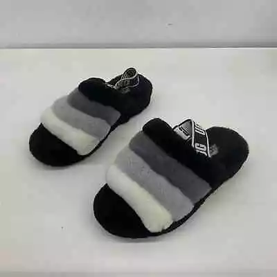 Ugg Fluff Yeah Women's Black Faux Fur Slingback Slide Sandals Size 6 Preowned • $21
