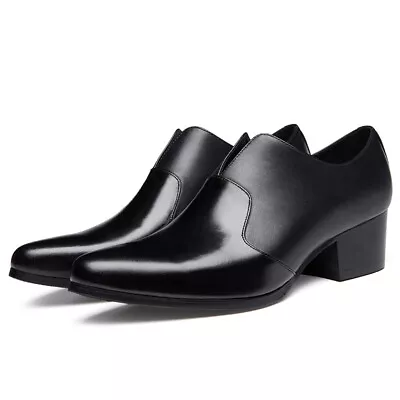 Mens High-heeled Pointed Toe Shoes Genuine Patent Leather Formal Dress Oxfords • $175.90