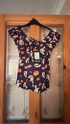 Collectif Lorena Pumpkin Pinup Top Size 10 BNWT • £15