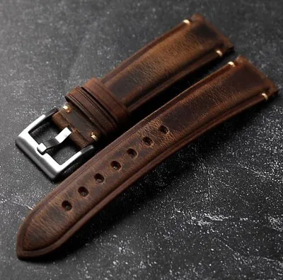 Handmade Cowhide Leather Watch Band Bracelet Vintage Brown Thick Wrist Strap • $25.90