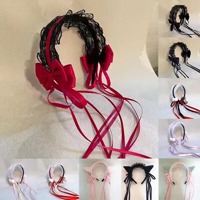 Lolita Cat Ears Lace Bow Headband Hair Band Cute Girl Maid Headdress Cosplay Pe • $3.01
