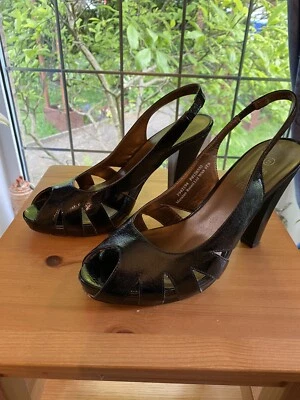 £0.99 • Buy Ladies Shoes Size 5, Fiore, Black, Peep Toe, Sling Back, High Heels, Matalan