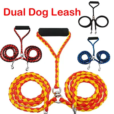 $18.59 • Buy Dual Double Dog Leash Pet Puppy Leash Adjustable 1 Lead Walk 2 Way Harness