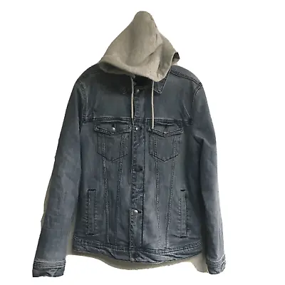 Hollister Men Epic Flex Sherpa Lined Denim Jacket With Hood Buttons Pockets M • $58