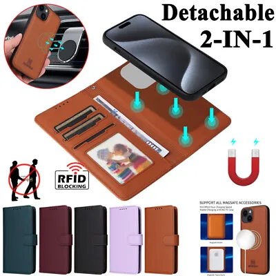 IPhone 15 14 13 12 11 Pro Max XS XR Magnetic Leather Removable Wallet Case Cover • $15.69