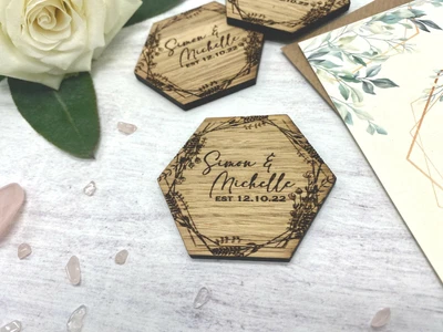 £94.95 • Buy Personalised Wedding Favours, Wooden Laser Engraved Wedding, Wood Save The Date