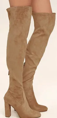 NEW $99 STEVE MADDEN Camel Faux Suede Fabric EMOTIONS Over The Knee Boots Size 8 • $39.99