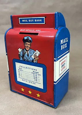 Vintage Toy 5 3/4  High Ohio Art Tin Metal Mailbox Airmail Speeds Letters Bank • $11.20