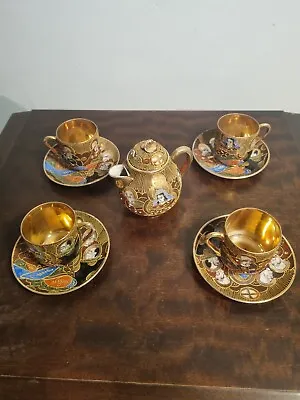 Antique Handpainted Japanese Sumarai China Teapot Set Early 20th Century • £14.99