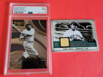 BABE RUTH GAME USED BAT CARD #d9/25 SP CUTS + 2022 SELECT MOON SHOTS PSA MINT 9 • $299.95