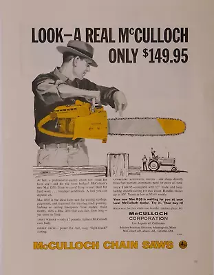 1958 McCulloch Chain Saw Vintage Print Ad Mac D30 Farm Firewood Tough Cuts Fast • $12