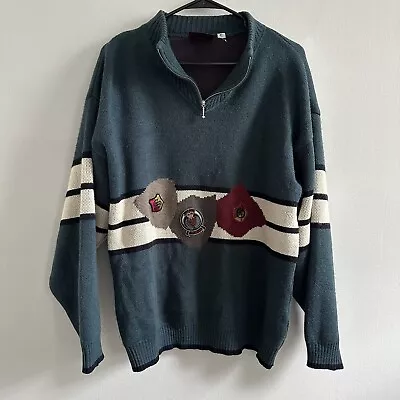 Vintage S. OLIVER Men's XL Green Ebroidered Long Sleeve Quarterzip Sweater • $24.99