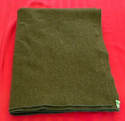Vintage Green Wool Army Military Warm Winter Blanket 63“ X 84“ No Holes • $30