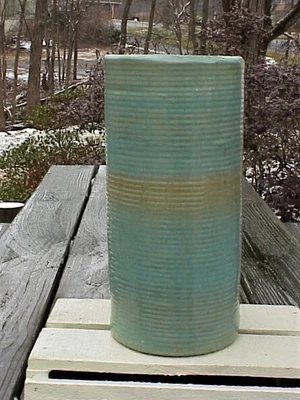 $75 • Buy Zanesville Stoneware Stoneage Homespun 6 X11¾ H Aqua Glaze 4012 CYLINDER VASE