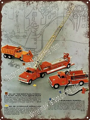 1958 Tonka Toy Fire Dump Truck Snow Plow Pumper Ladder Metal Sign 9x12  A252 • $24.95