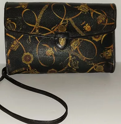 Vintage Italian MARK CROSS 1845 Equestrian Print Coated Canvas Crossbody Clutch • $70