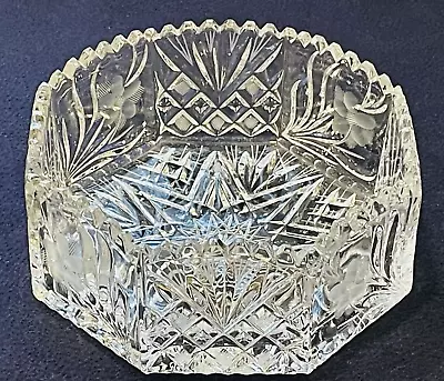 Irena- 7.25  Crystal Octagon Centerpiece Bowl- Sawtooth- David Star- Vtg Poland! • $35.99