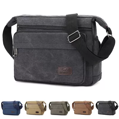 Men Messenger Shoulder Bag Multi Pockets Canvas Crossbody Bag Travel Bag Satchel • £9.89