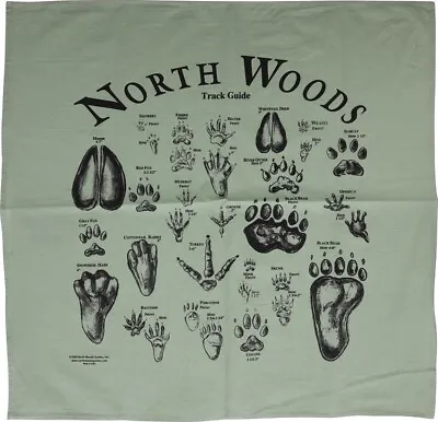 North Woods Field Guides Bandana Animal Tracks Of North America Cotton Green • $13.19