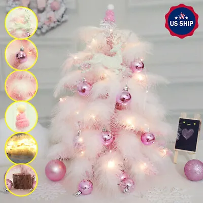 Pink Mini Christmas Tree Feather Ornament Cedar Home Office Decor Decoration US • $14.24